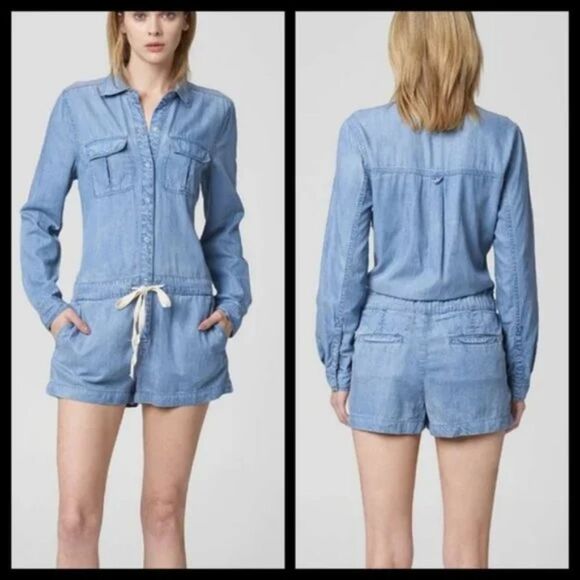 Blank NYC Long Sleeve Chambray Shorts Romper Medium NWT - Picture 5 of 6